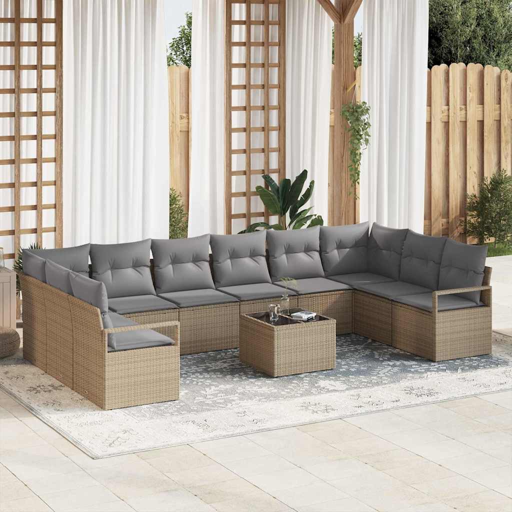 vidaXL Conjunto de Sofás com almofada 10 pcs Preto vime PE