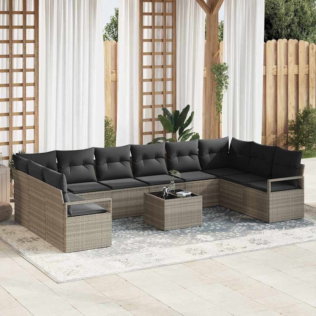 vidaXL Conjunto de Sofás com almofada 10 pcs Preto vime PE