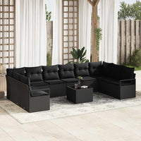 vidaXL Conjunto de Sofás com almofada 10 pcs Preto vime PE