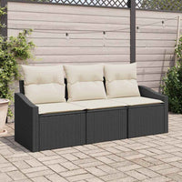 vidaXL Conjunto de Sofás com almofada 3 pcs Preto vime PE