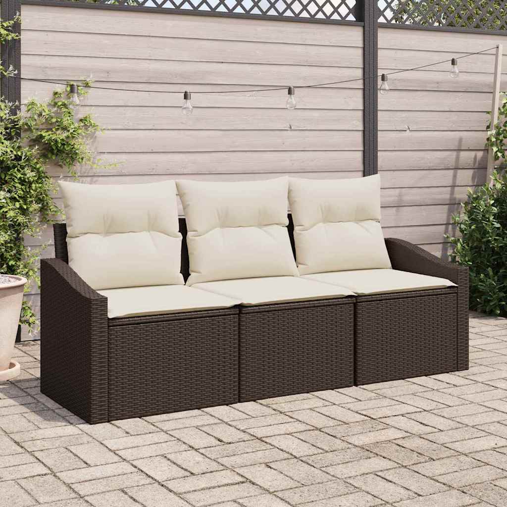 vidaXL Conjunto de Sofás com almofada 3 pcs Preto vime PE