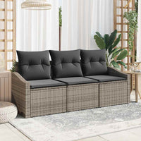 vidaXL Conjunto de Sofás com almofada 3 pcs Preto vime PE