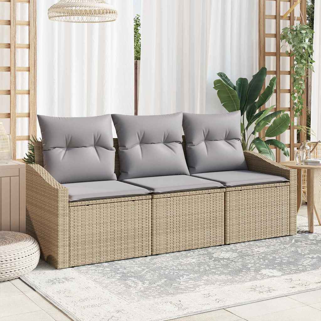 vidaXL Conjunto de Sofás com almofada 3 pcs Preto vime PE