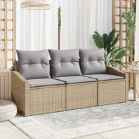vidaXL Conjunto de Sofás com almofada 3 pcs Preto vime PE