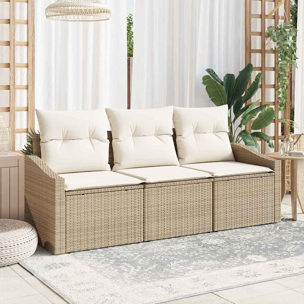vidaXL Conjunto de Sofás com almofada 3 pcs Preto vime PE