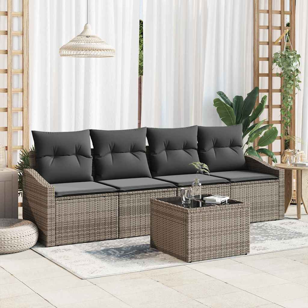 vidaXL Conjunto de Sofás com almofada 5 pcs Preto e Creme vime PE