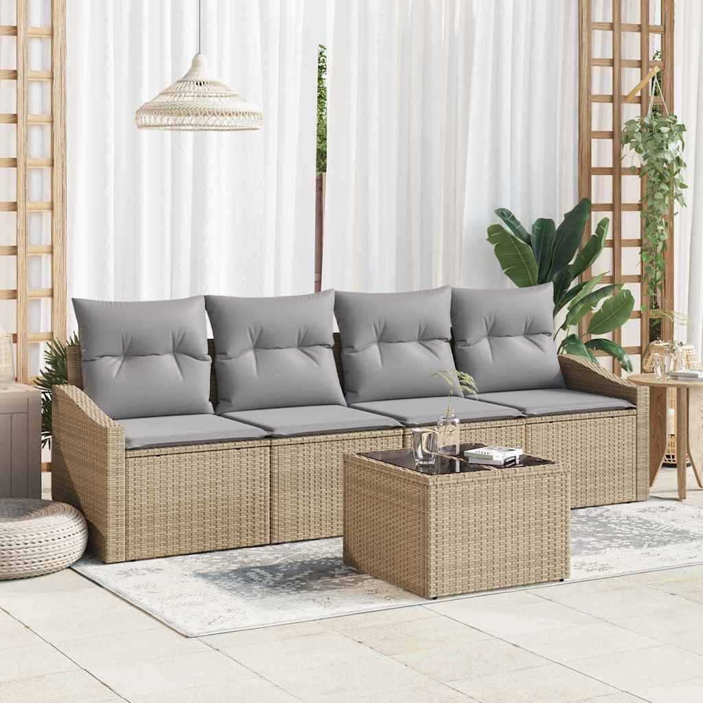 vidaXL Conjunto de Sofás com almofada 5 pcs Preto e Creme vime PE