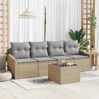 vidaXL Conjunto de Sofás com almofada 5 pcs Preto e Creme vime PE