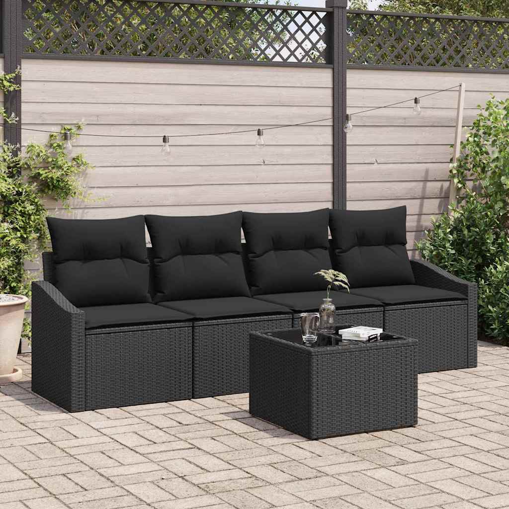 vidaXL Conjunto de Sofás com almofada 5 pcs Preto e Creme vime PE