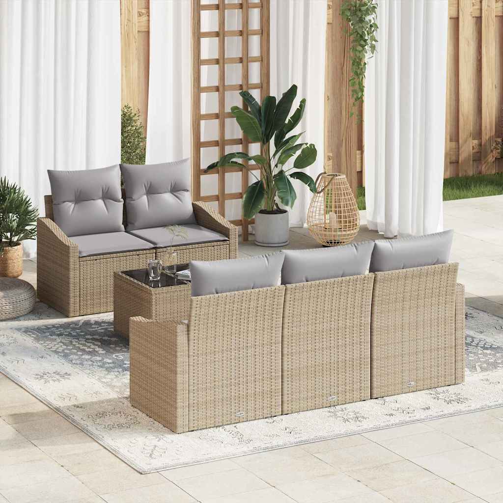vidaXL Conjunto de Sofás com almofada 6 pcs Preto e Creme vime PE