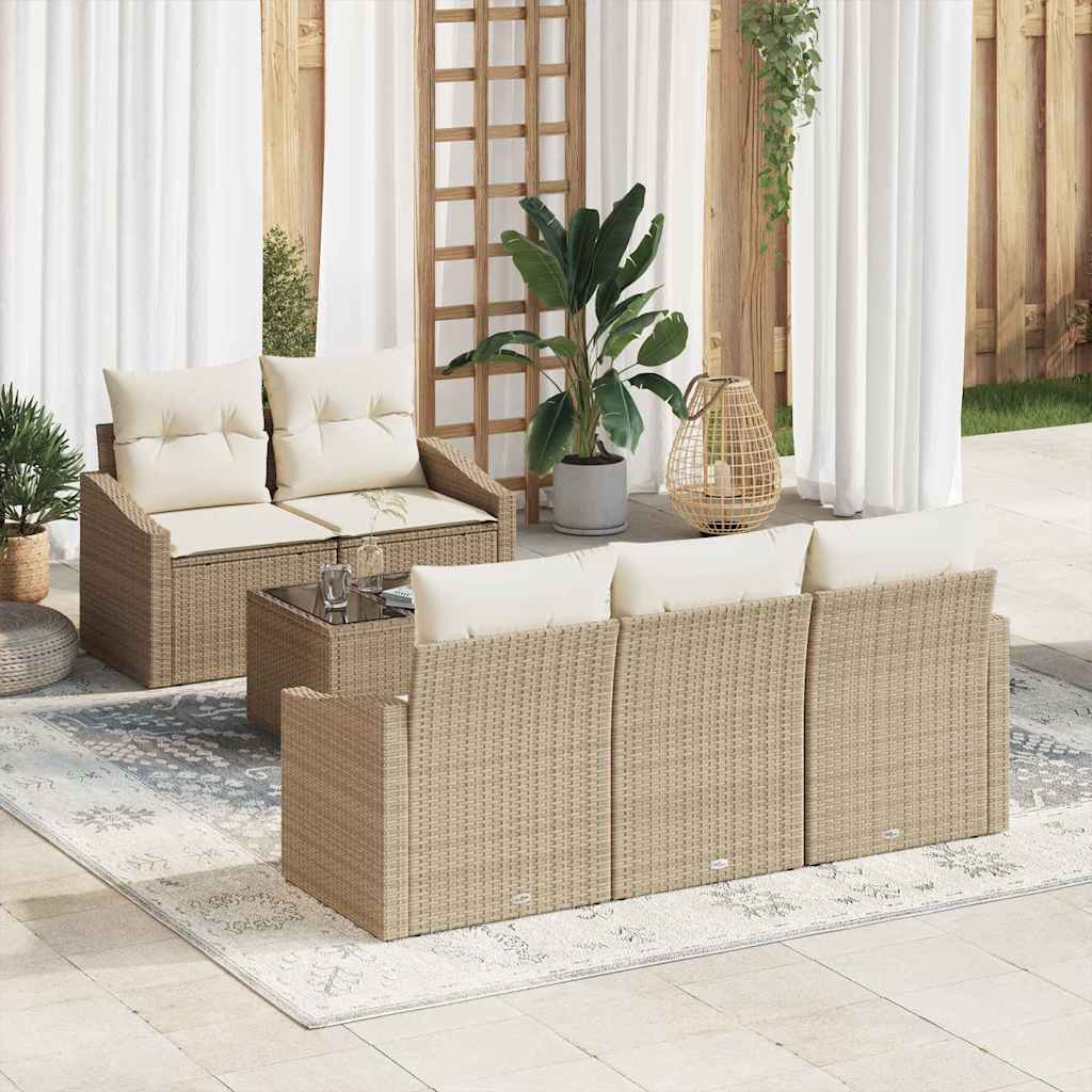 vidaXL Conjunto de Sofás com almofada 6 pcs Preto e Creme vime PE