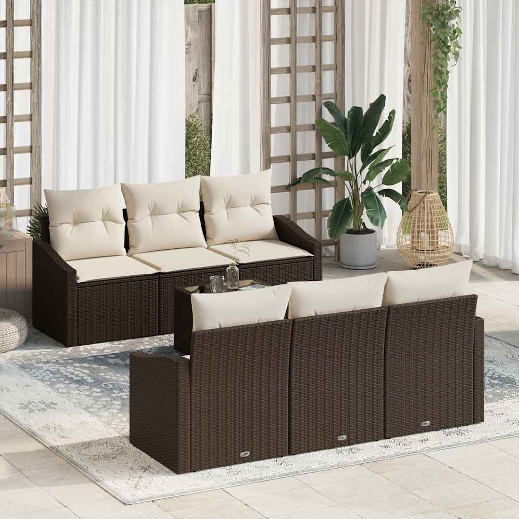 vidaXL Conjunto de Sofás com almofada 7 pcs Preto e Creme vime PE