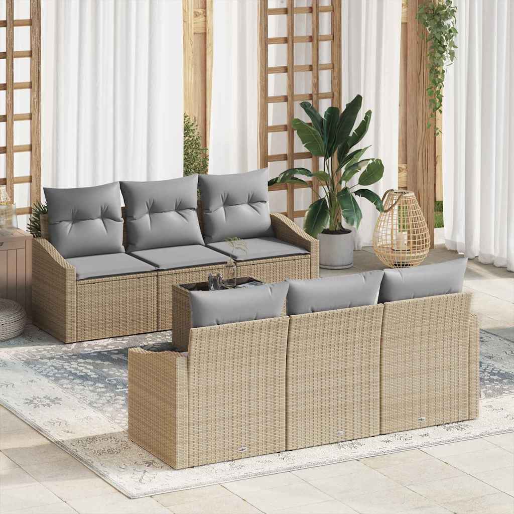 vidaXL Conjunto de Sofás com almofada 7 pcs Preto e Creme vime PE