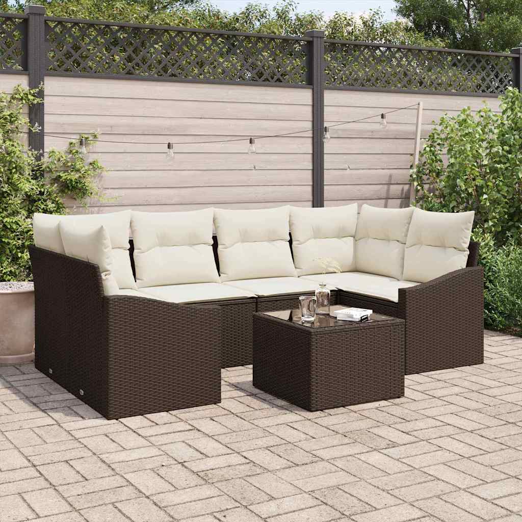 vidaXL Conjunto de Sofás com almofada 7 pcs Preto e Creme vime PE