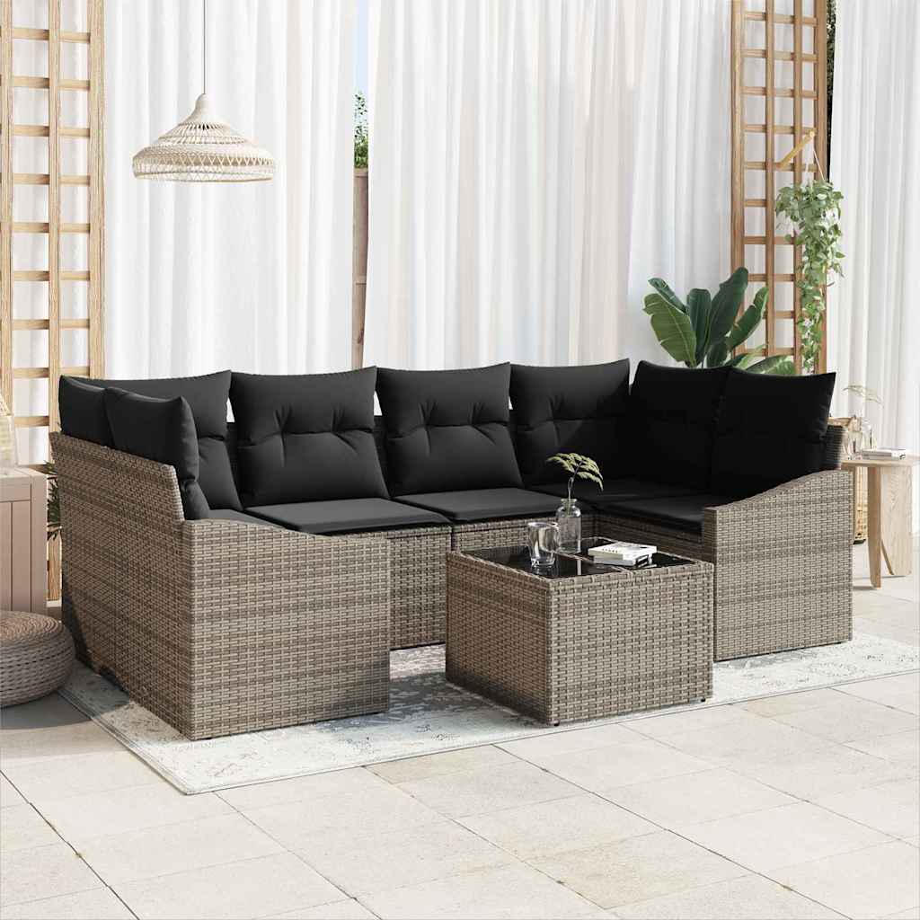 vidaXL Conjunto de Sofás com almofada 7 pcs Preto e Creme vime PE