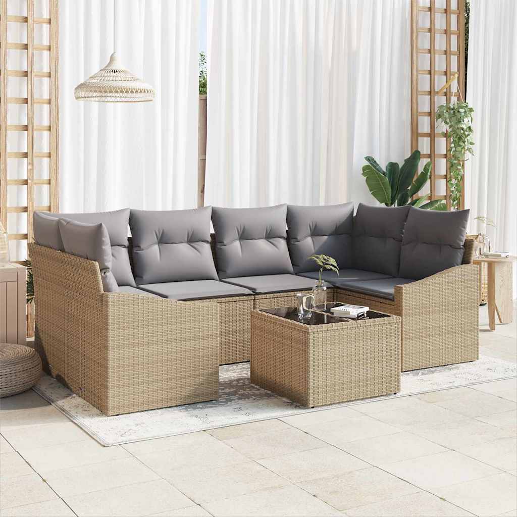 vidaXL Conjunto de Sofás com almofada 7 pcs Preto e Creme vime PE