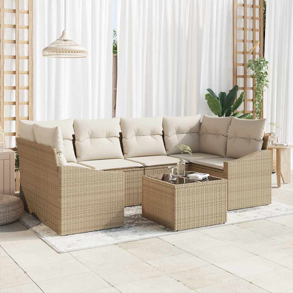 vidaXL Conjunto de Sofás com almofada 7 pcs Preto e Creme vime PE