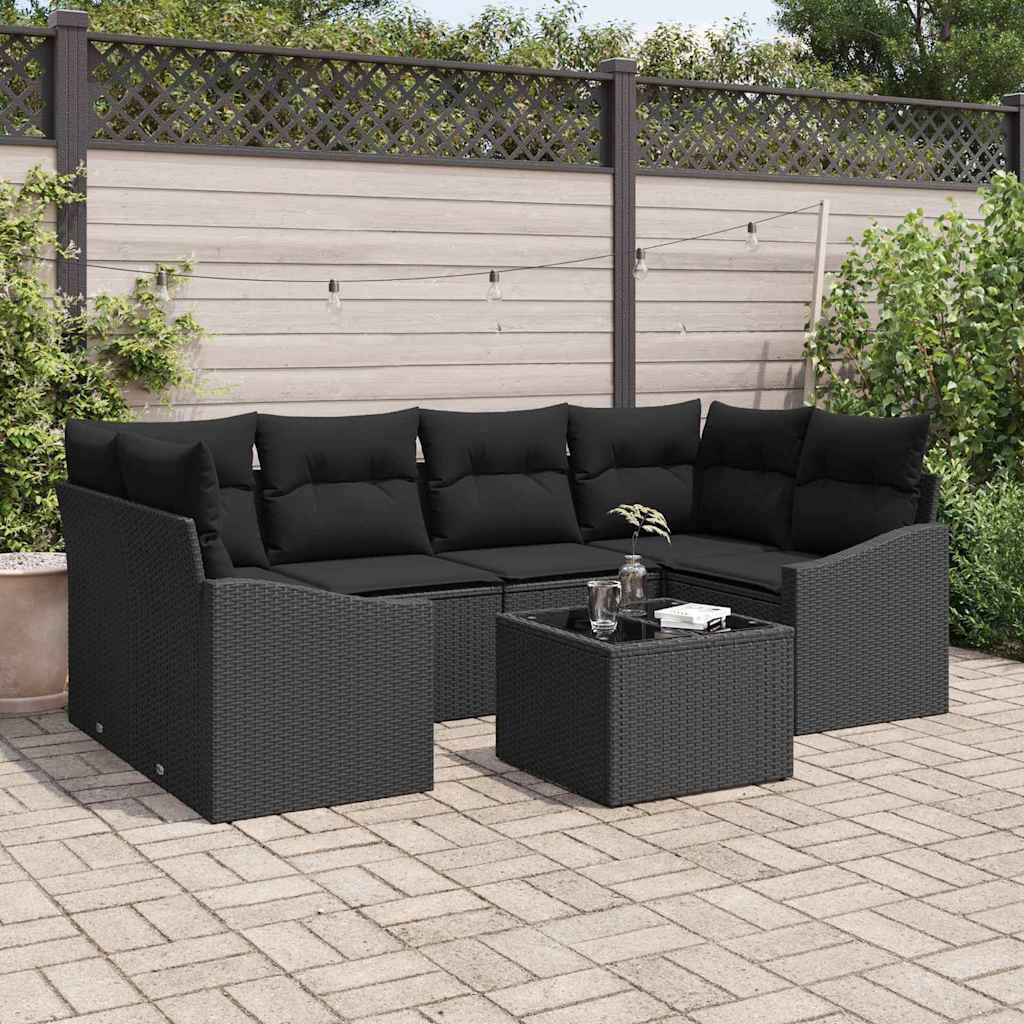 vidaXL Conjunto de Sofás com almofada 7 pcs Preto e Creme vime PE