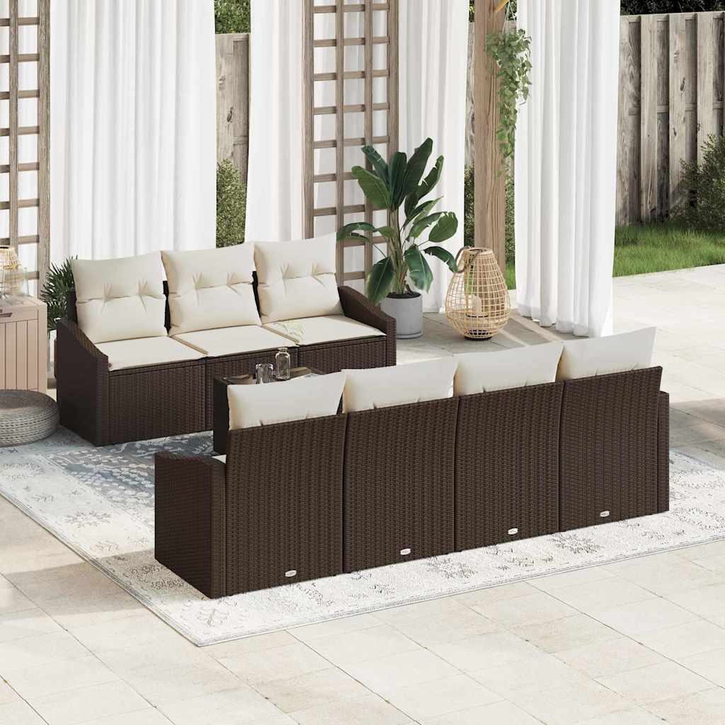 vidaXL Conjunto de Sofás com almofada 8 pcs Preto e Creme vime PE