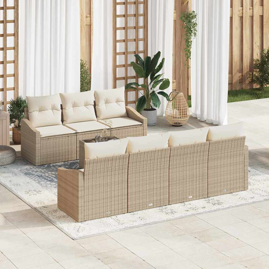 vidaXL Conjunto de Sofás com almofada 8 pcs Preto e Creme vime PE