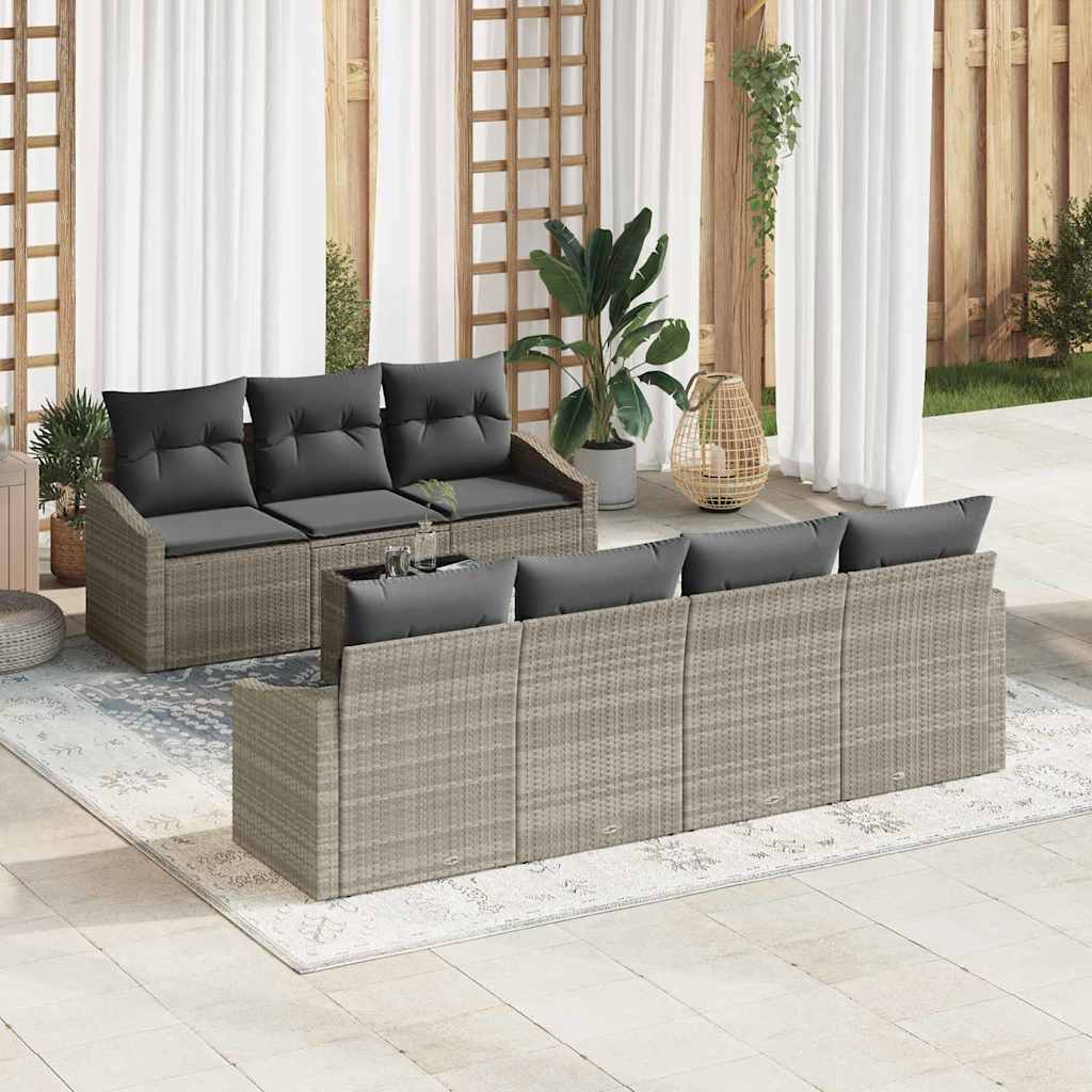 vidaXL Conjunto de Sofás com almofada 8 pcs Preto e Creme vime PE