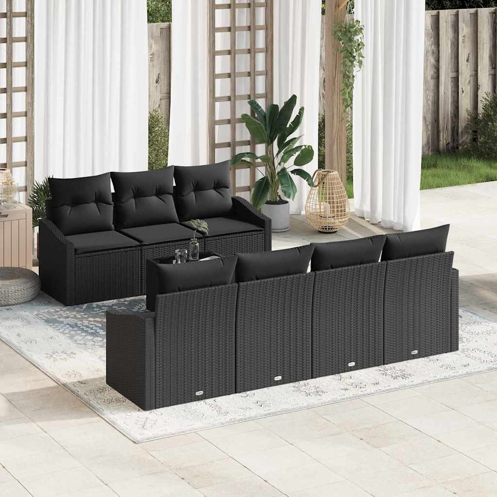 vidaXL Conjunto de Sofás com almofada 8 pcs Preto e Creme vime PE