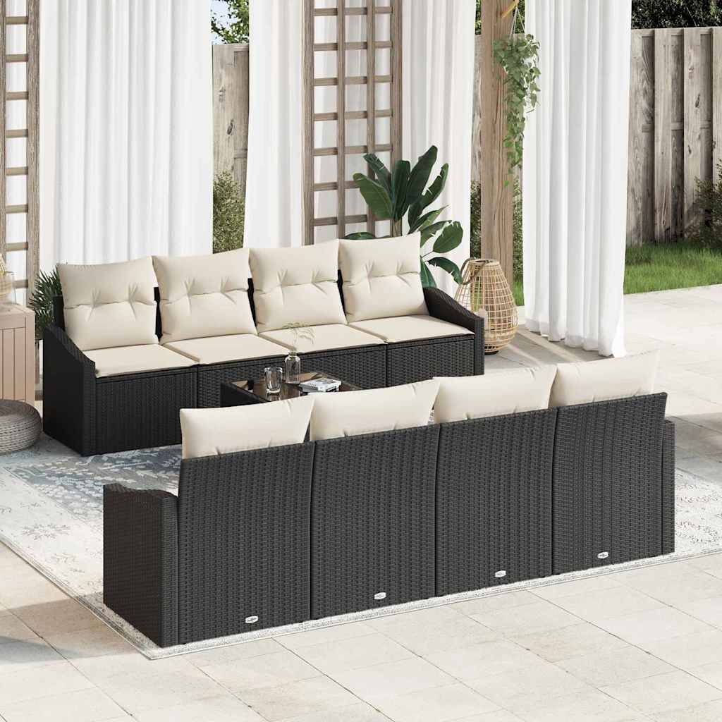 vidaXL Conjunto de Sofás com almofada 9 pcs Preto e Creme vime PE