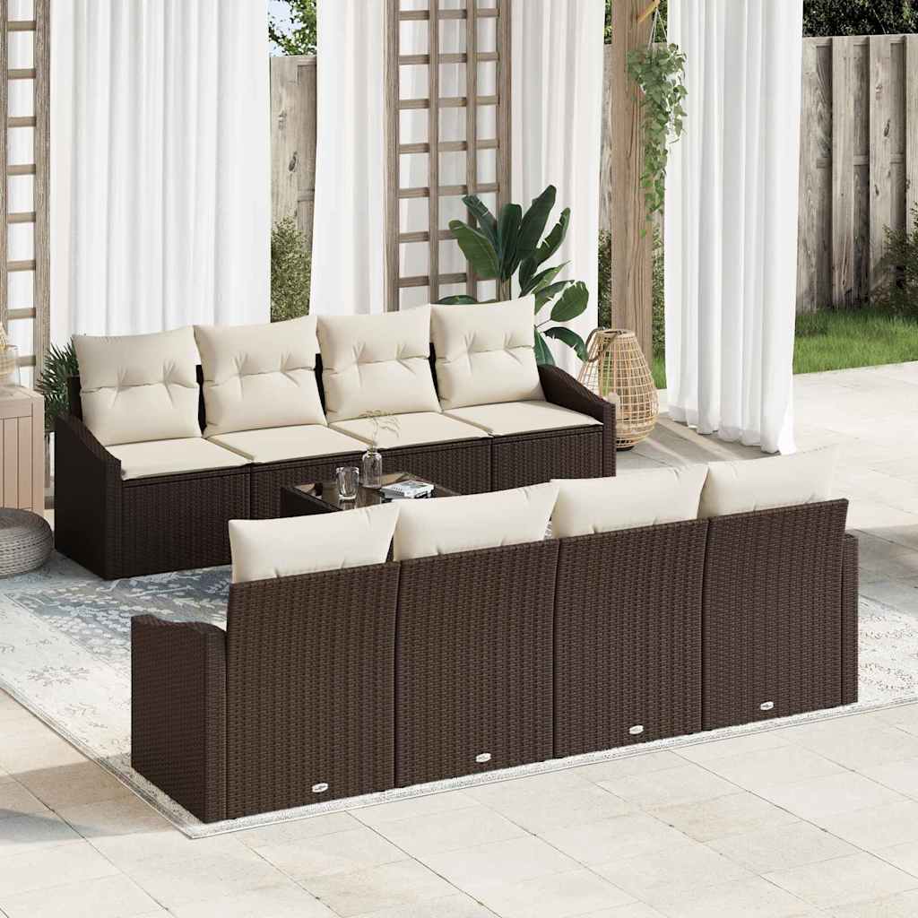 vidaXL Conjunto de Sofás com almofada 9 pcs Preto e Creme vime PE
