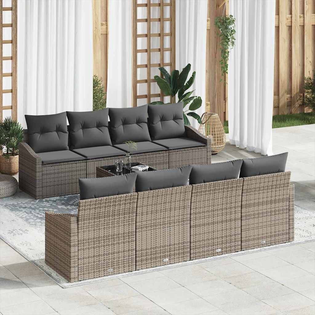 vidaXL Conjunto de Sofás com almofada 9 pcs Preto e Creme vime PE