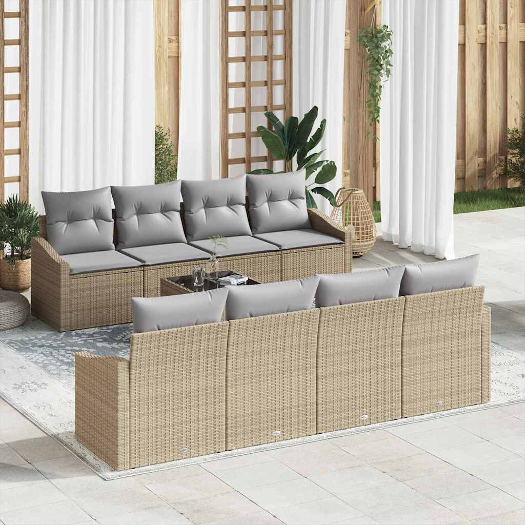 vidaXL Conjunto de Sofás com almofada 9 pcs Preto e Creme vime PE