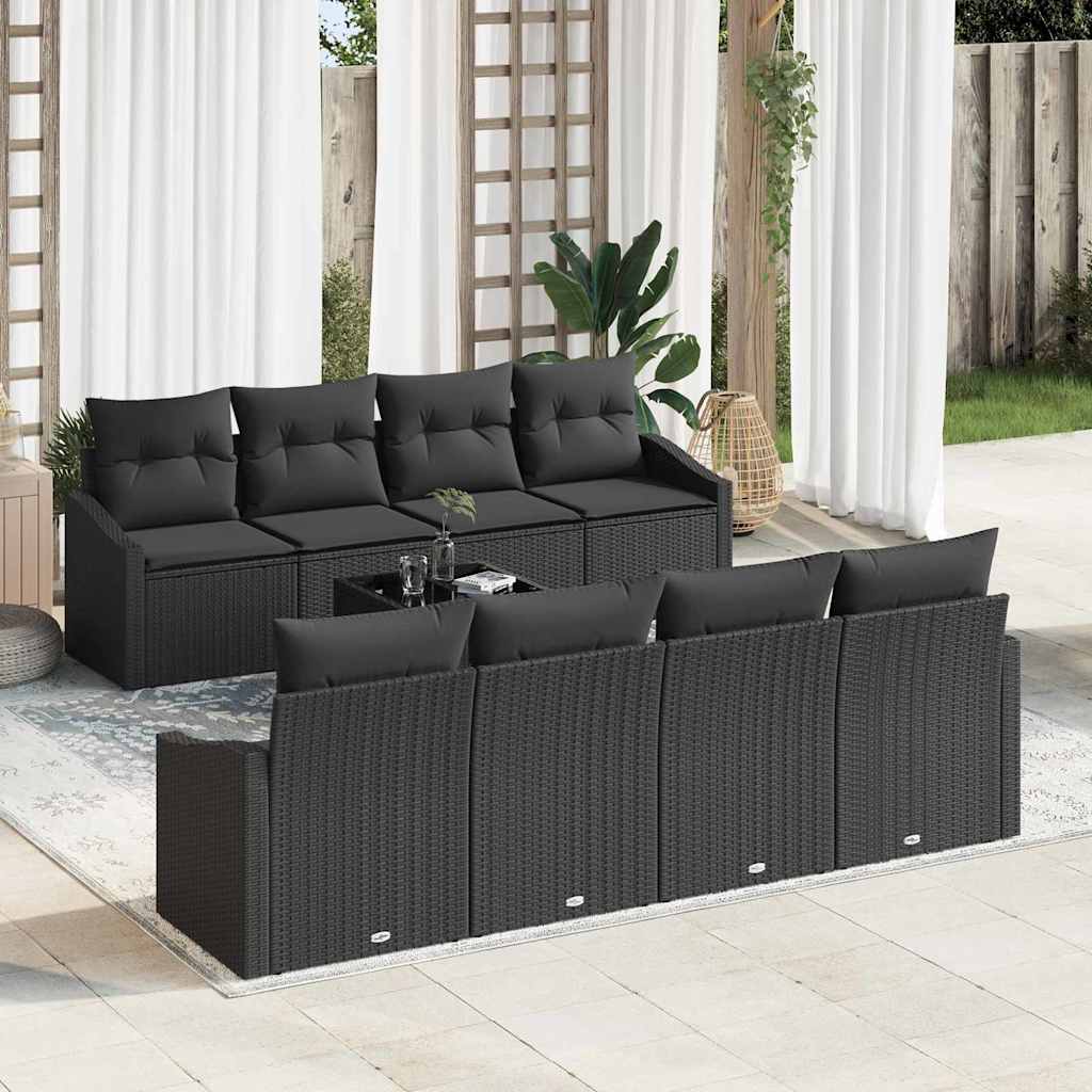 vidaXL Conjunto de Sofás com almofada 9 pcs Preto e Creme vime PE