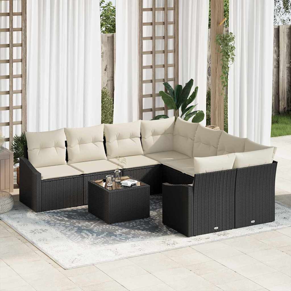 vidaXL Conjunto de Sofás com almofada 9 pcs Preto e Creme vime PE