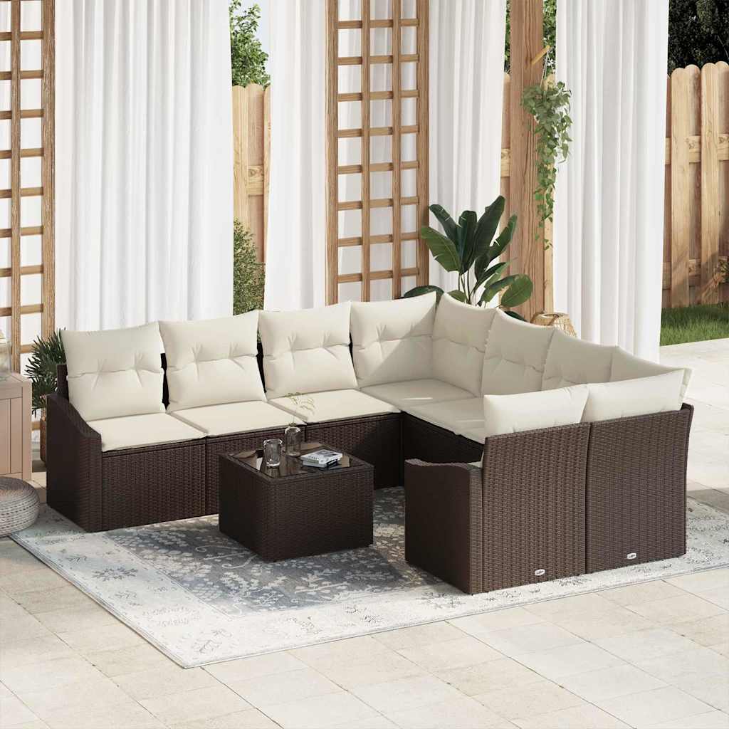 vidaXL Conjunto de Sofás com almofada 9 pcs Preto e Creme vime PE