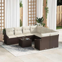vidaXL Conjunto de Sofás com almofada 9 pcs Preto e Creme vime PE