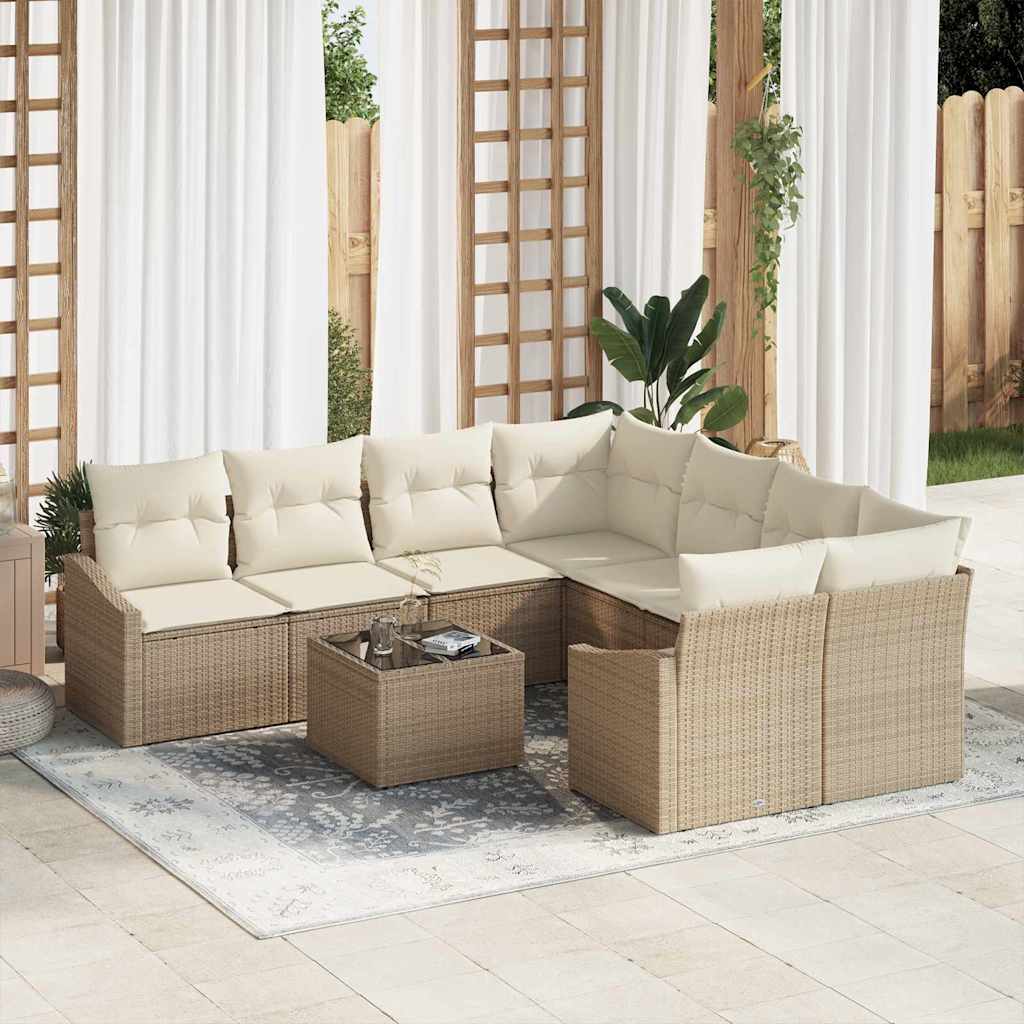 vidaXL Conjunto de Sofás com almofada 9 pcs Preto e Creme vime PE