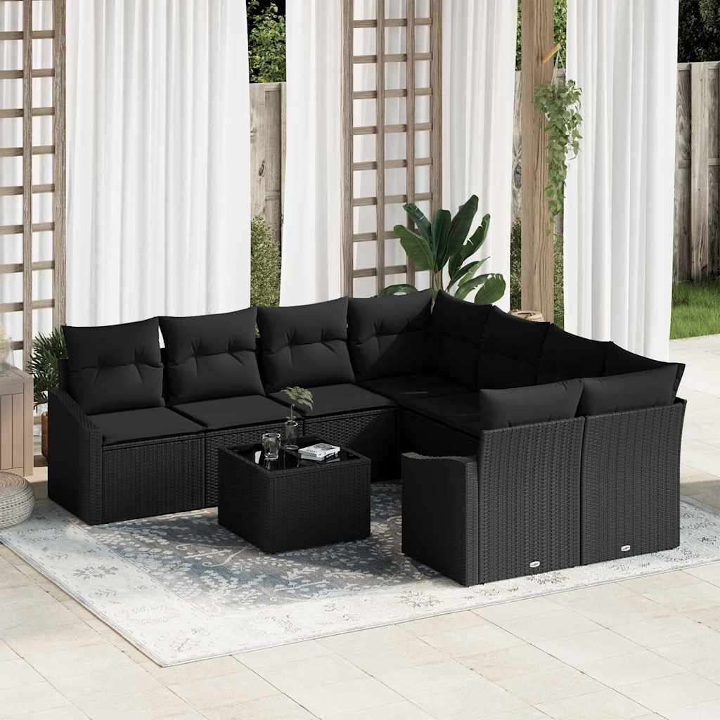 vidaXL Conjunto de Sofás com almofada 9 pcs Preto e Creme vime PE