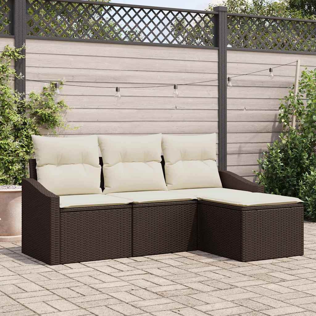vidaXL Conjunto de Sofás com almofada 4 pcs Preto vime PE