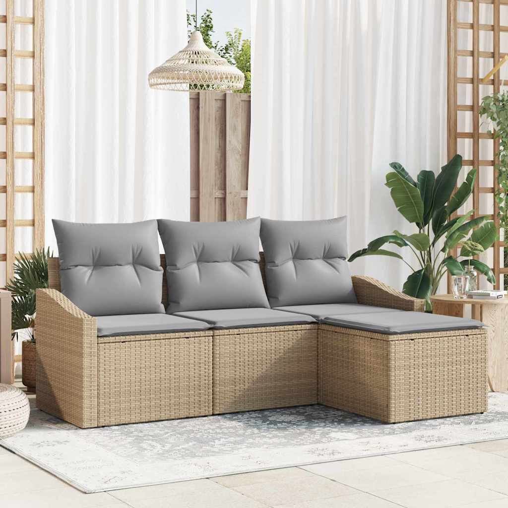 vidaXL Conjunto de Sofás com almofada 4 pcs Preto vime PE