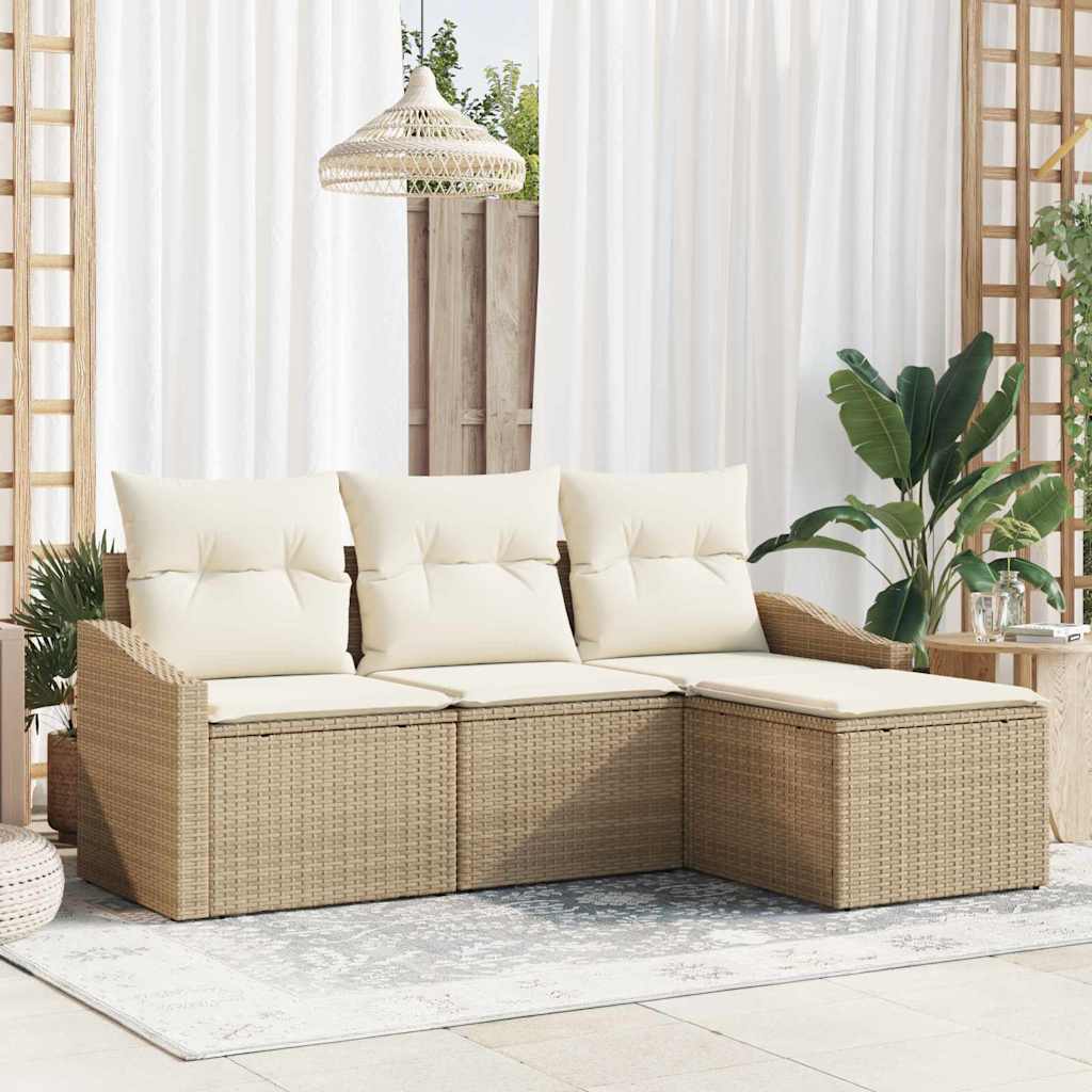 vidaXL Conjunto de Sofás com almofada 4 pcs Preto vime PE