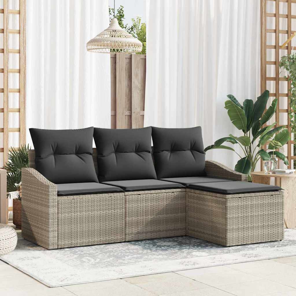 vidaXL Conjunto de Sofás com almofada 4 pcs Preto vime PE