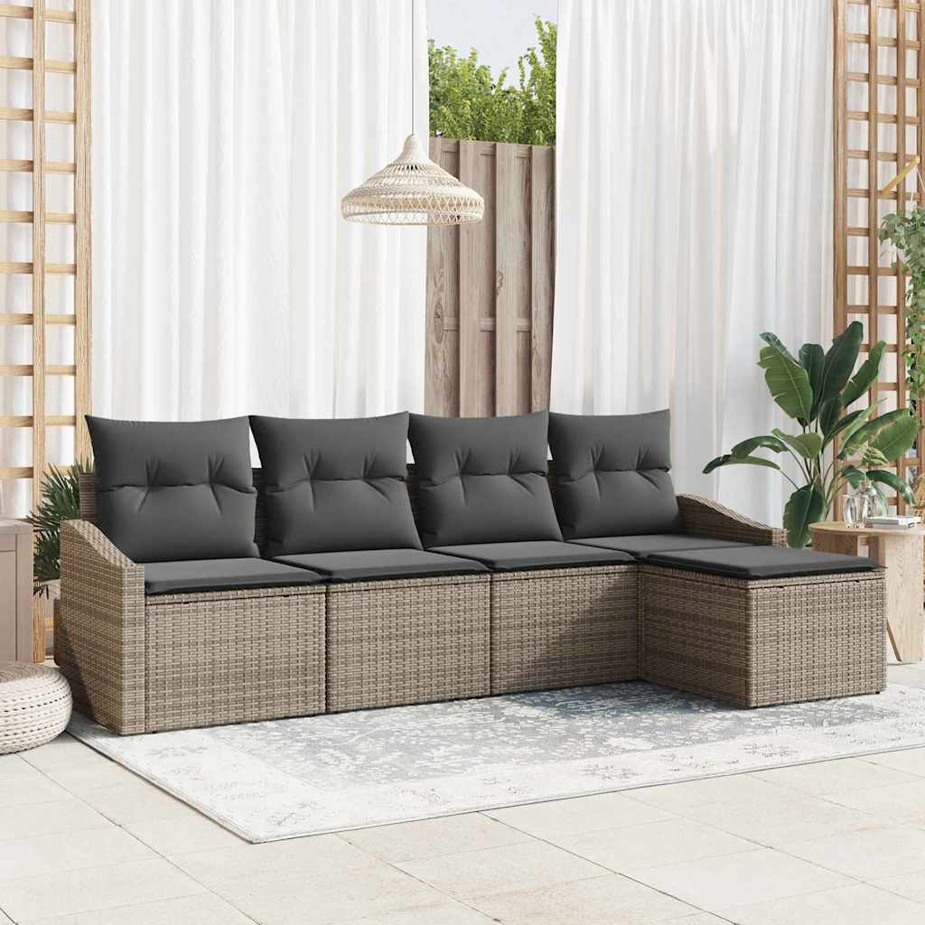 vidaXL Conjunto de Sofás com almofada 5 pcs Preto vime PE