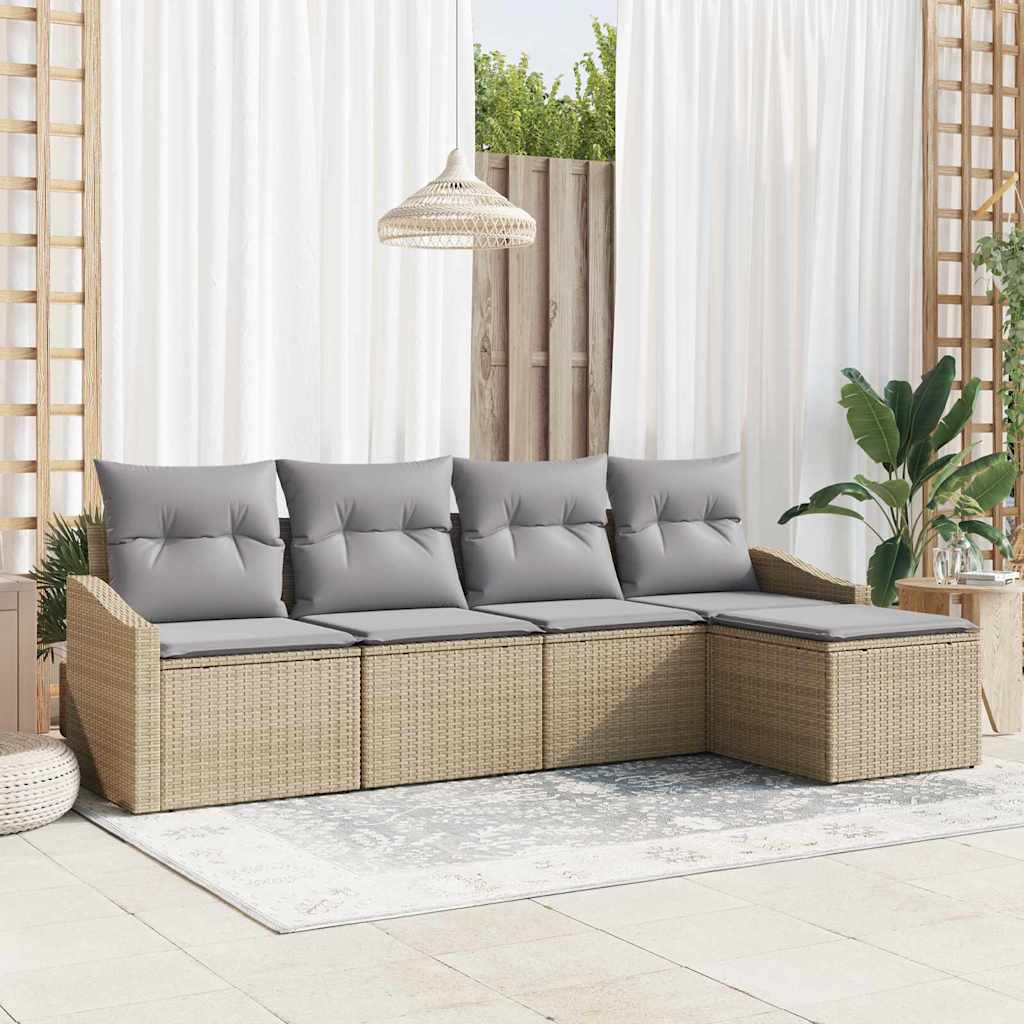 vidaXL Conjunto de Sofás com almofada 5 pcs Preto vime PE