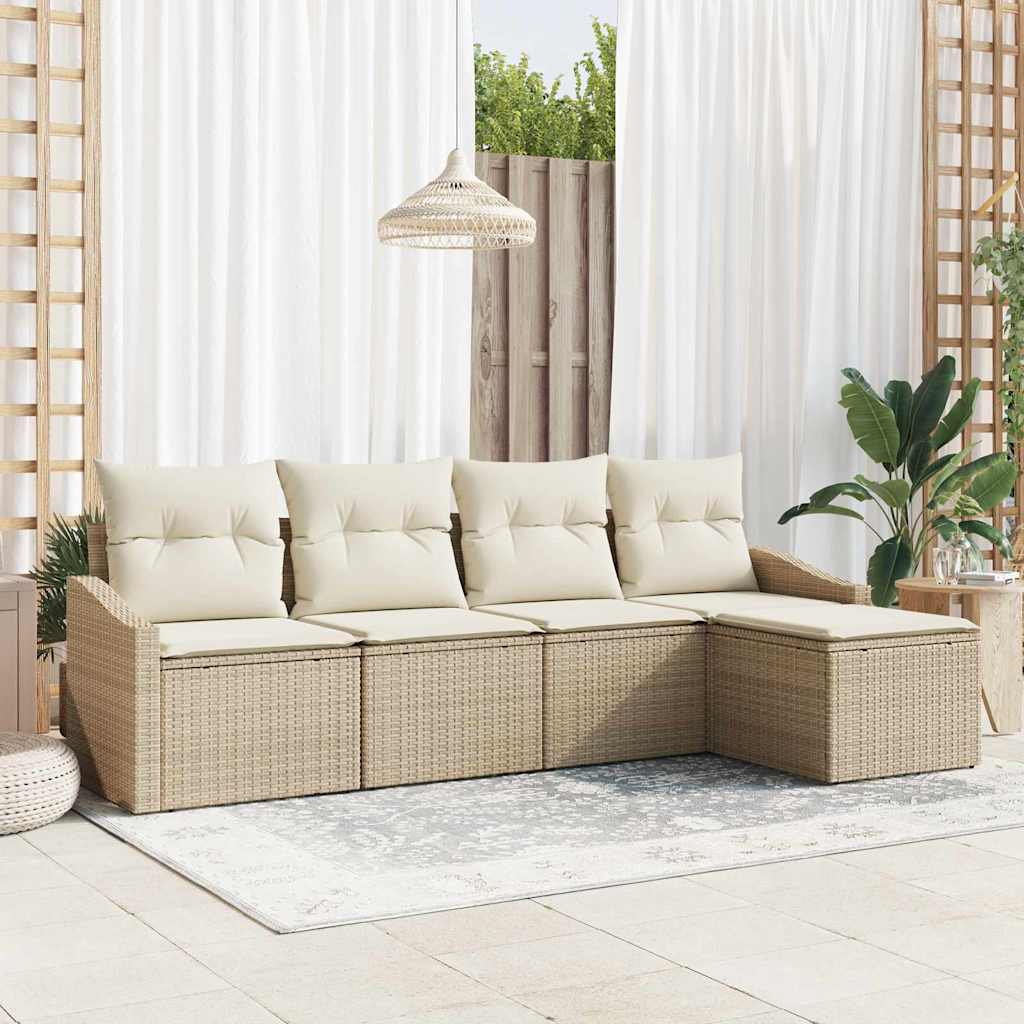 vidaXL Conjunto de Sofás com almofada 5 pcs Preto vime PE