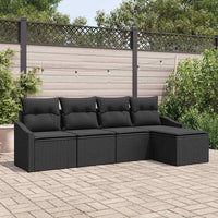 vidaXL Conjunto de Sofás com almofada 5 pcs Preto vime PE