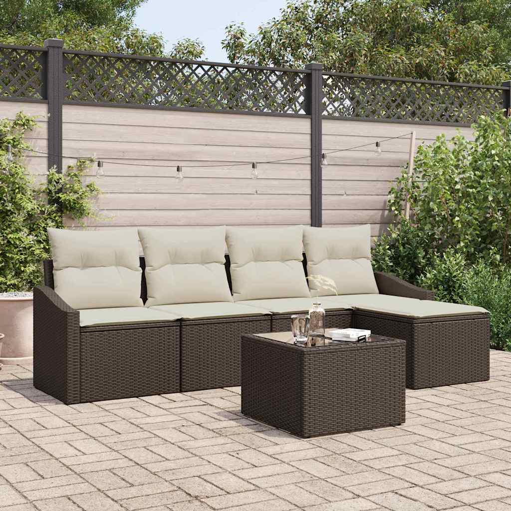 vidaXL Conjunto de Sofás com almofada 5 pcs Preto vime PE