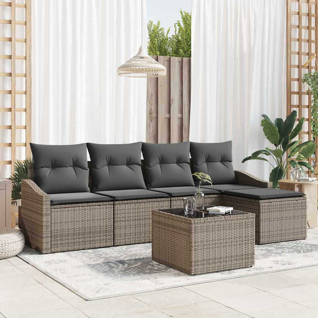 vidaXL Conjunto de Sofás com almofada 5 pcs Preto vime PE
