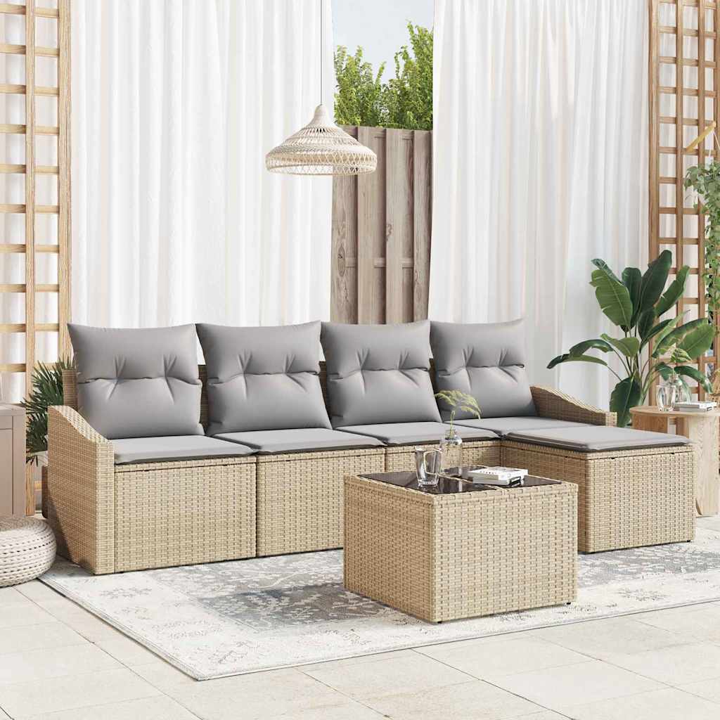 vidaXL Conjunto de Sofás com almofada 5 pcs Preto vime PE