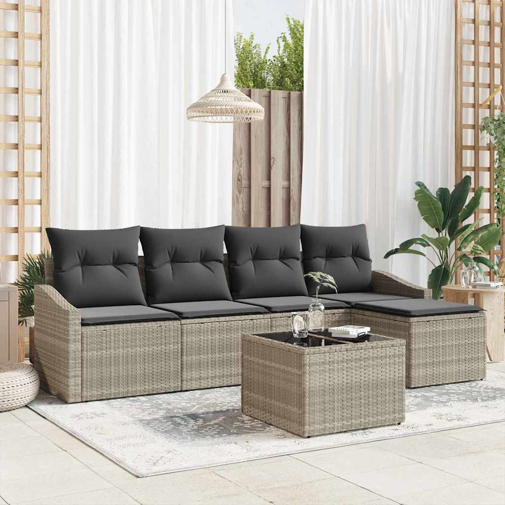 vidaXL Conjunto de Sofás com almofada 5 pcs Preto vime PE