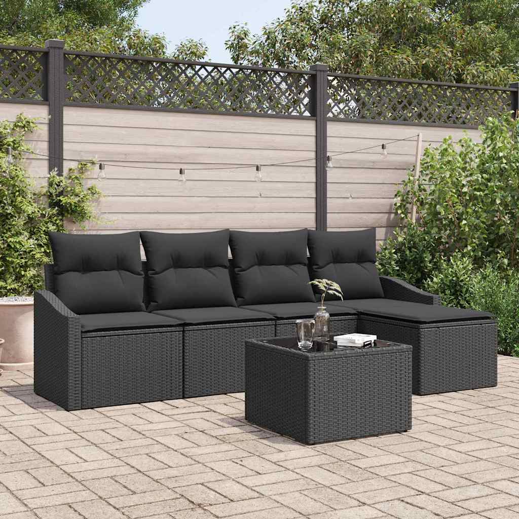 vidaXL Conjunto de Sofás com almofada 5 pcs Preto vime PE