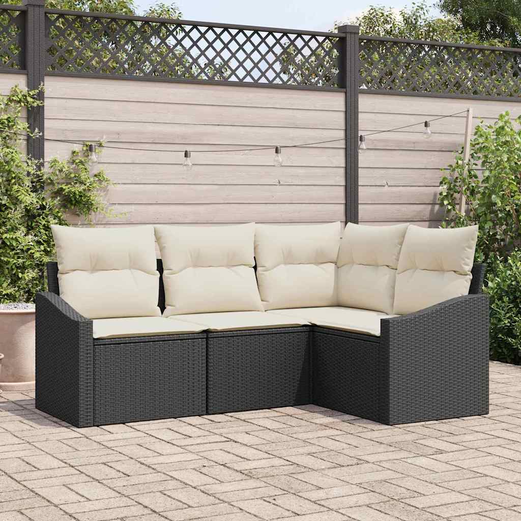 vidaXL Conjunto de Sofás com almofada 4 pcs Preto vime PE
